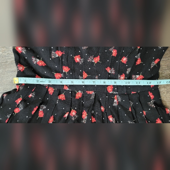 Free People Tegan Mini Dress Women's 4 Black & Red Floral Fit n Flare Long Sleev - Picture 13 of 14
